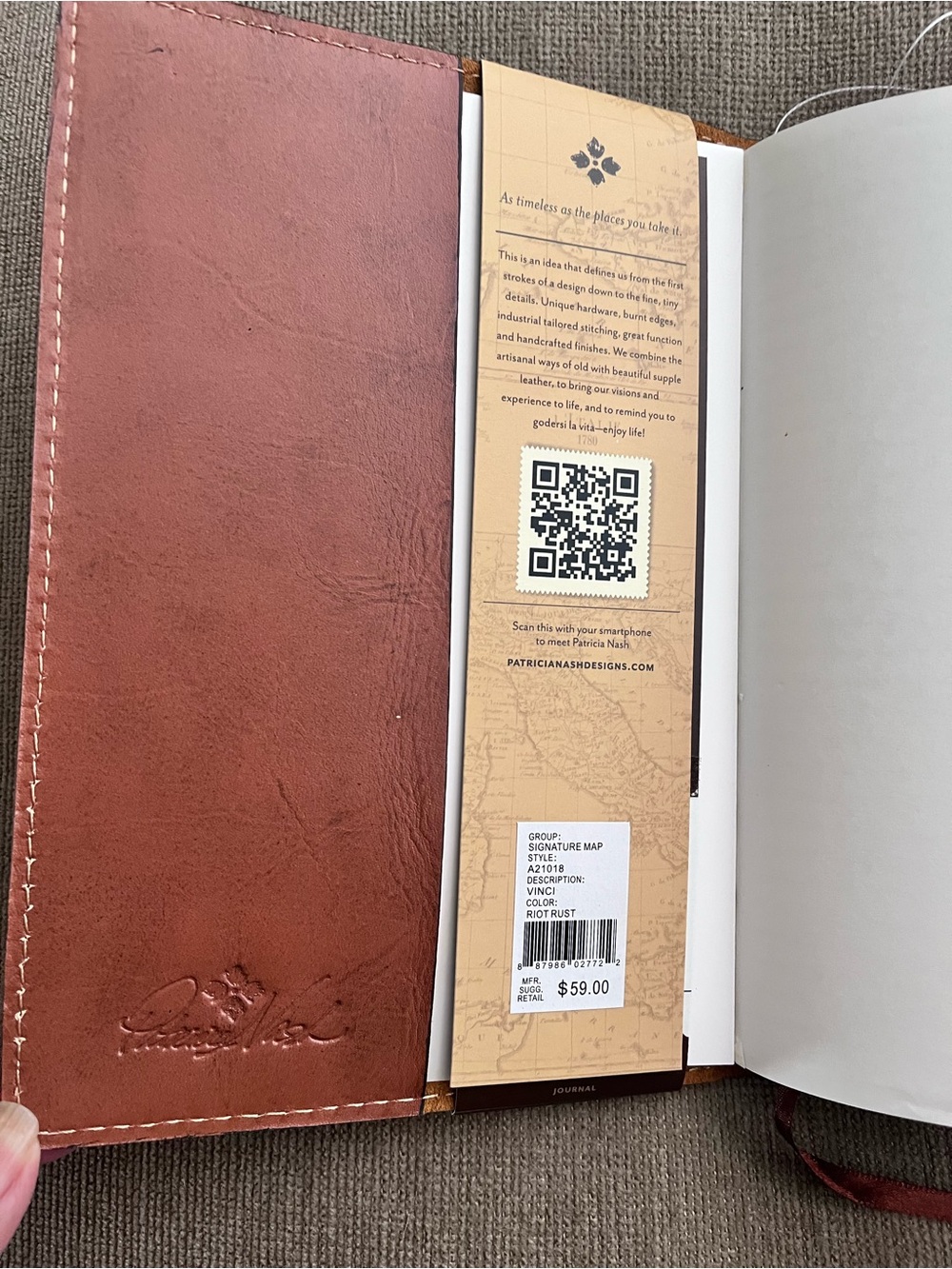 Patricia Nash Brown Leather Map-Print Travel Journal - Picture 3 of 9